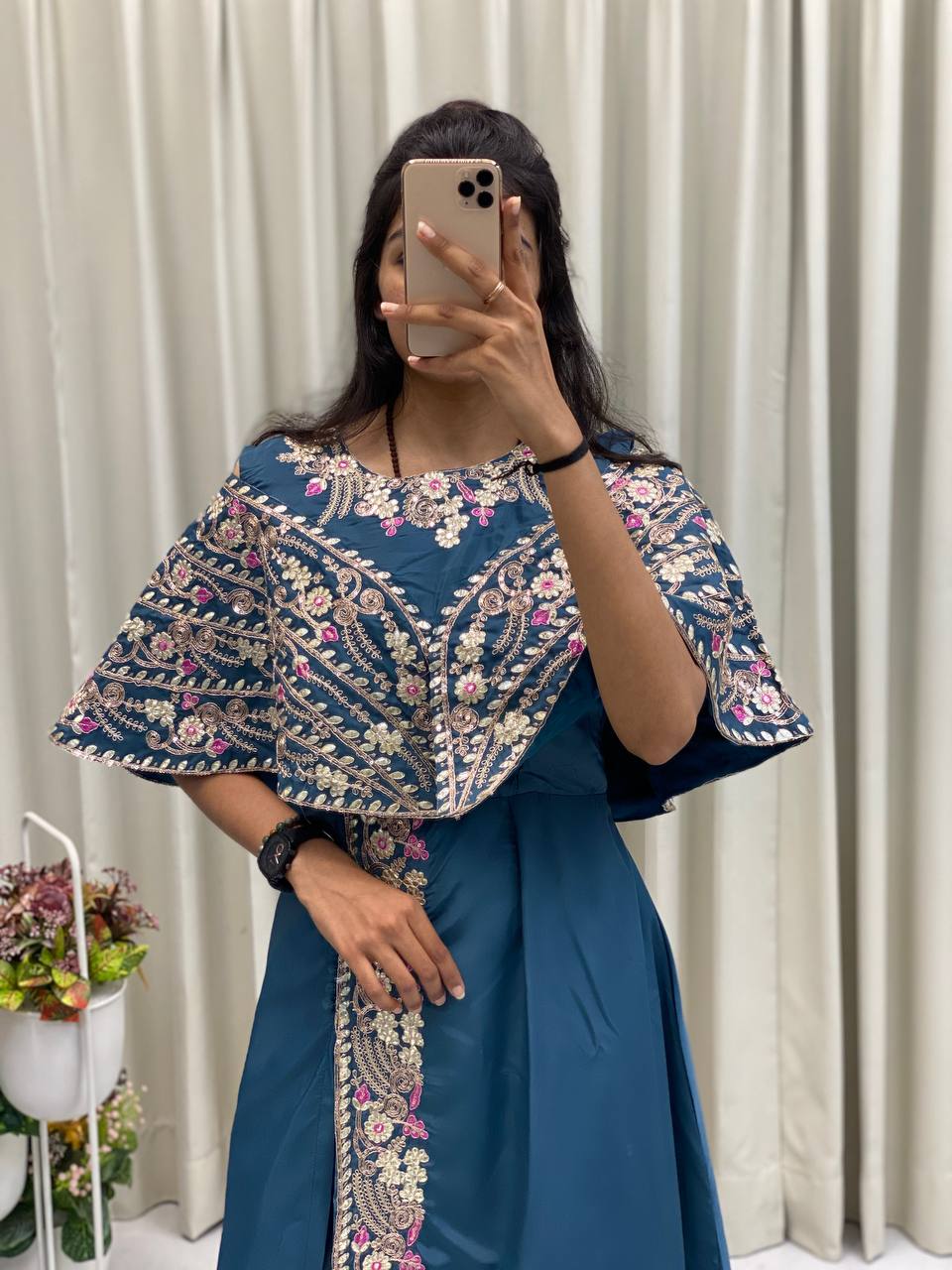 Designer Fancy Western Style Cording Sequance Work With Foil Paper Work Gown