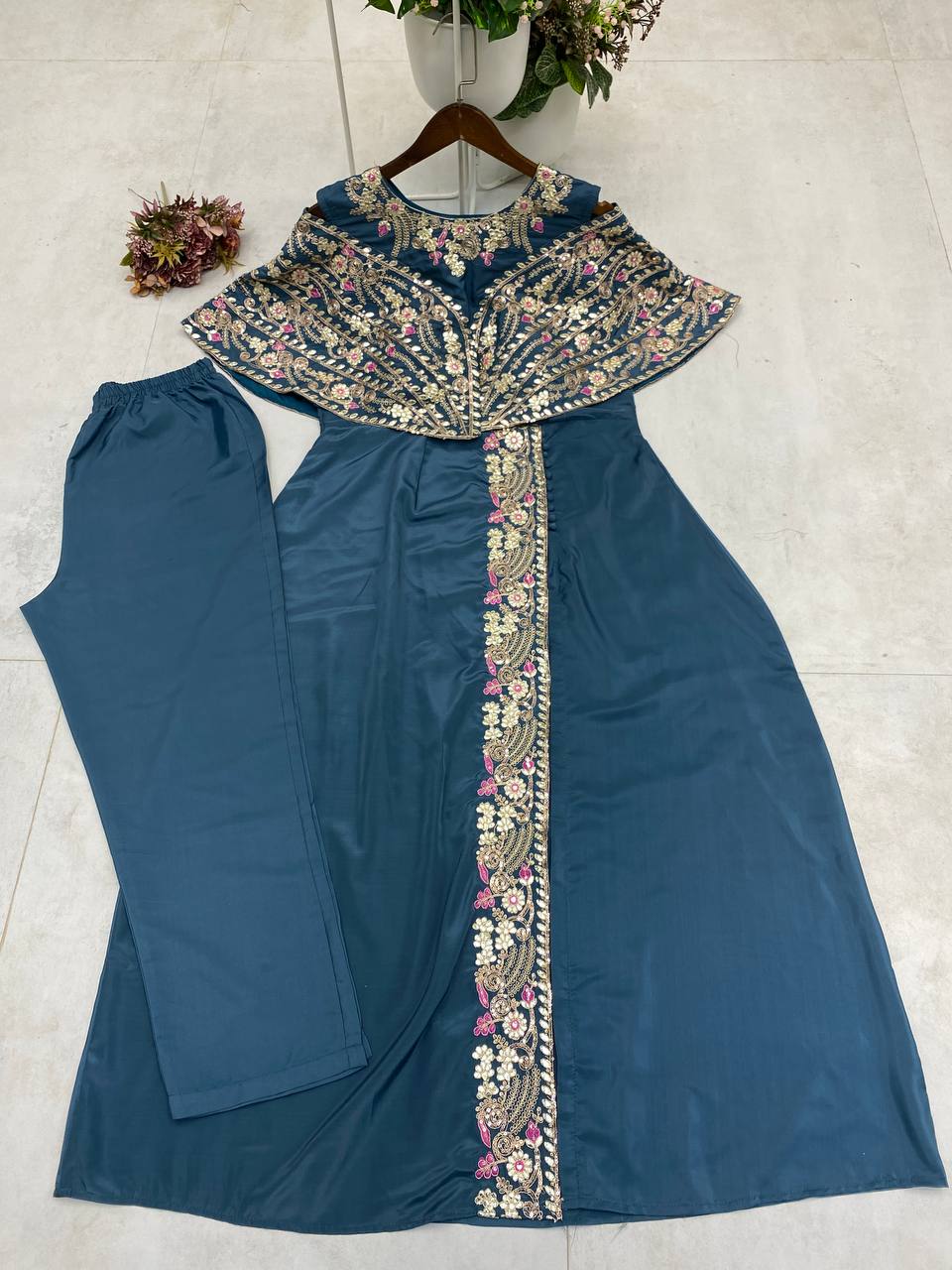 Designer Fancy Western Style Cording Sequance Work With Foil Paper Work Gown