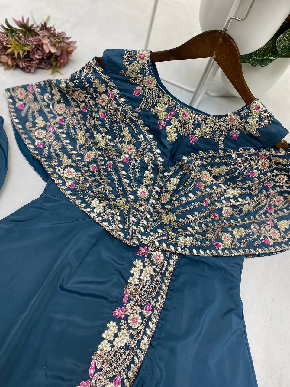 Designer Fancy Western Style Cording Sequance Work With Foil Paper Work Gown