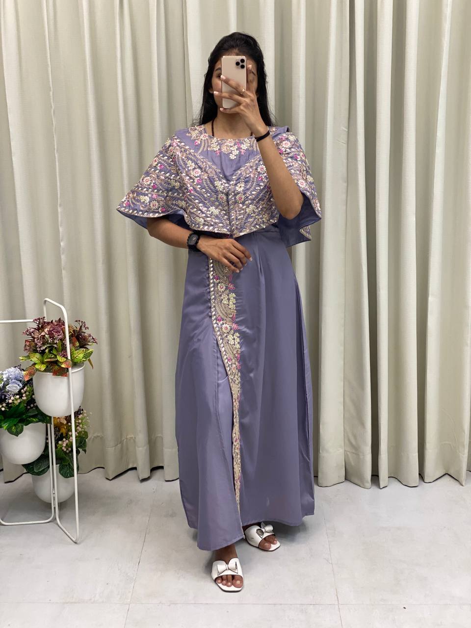 Designer Fancy Western Style Cording Sequance Work With Foil Paper Work Gown