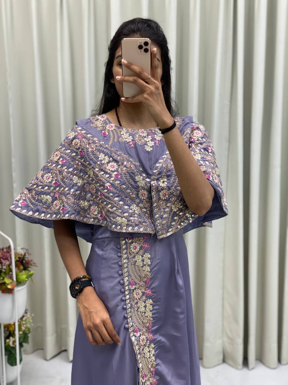 Designer Fancy Western Style Cording Sequance Work With Foil Paper Work Gown