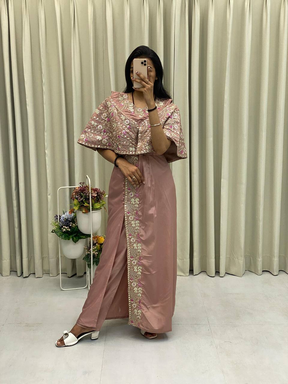 Designer Fancy Western Style Cording Sequance Work With Foil Paper Work Gown