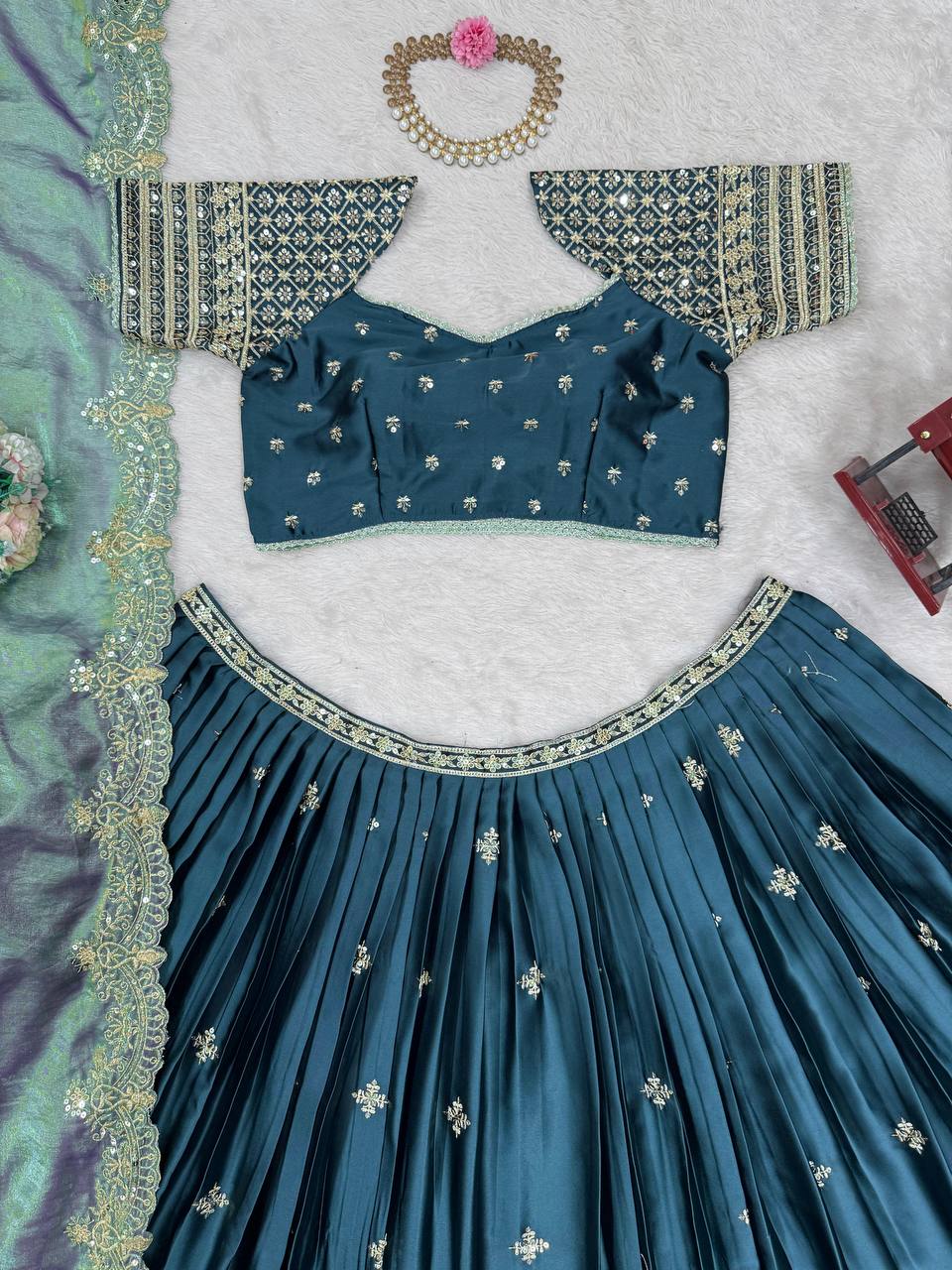 Teal Blue Colour Designer Wedding Wear Lehenga Choli