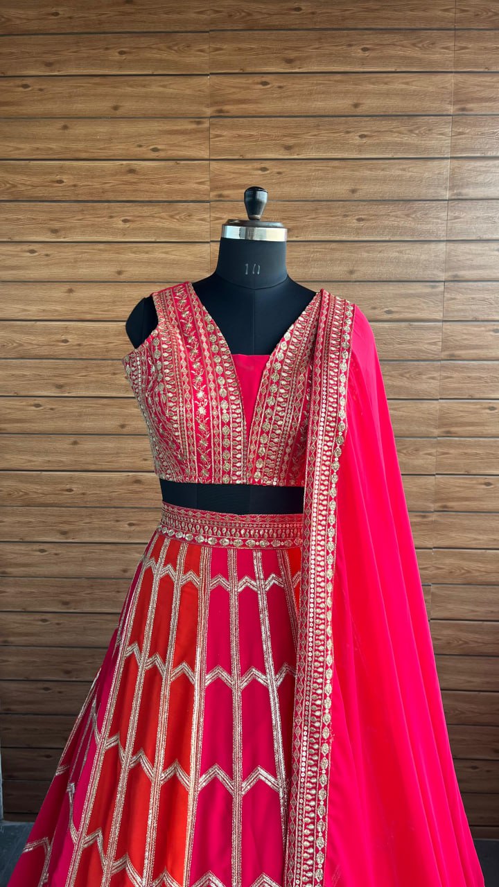 Multi Colour Trendy Wedding Wear Georgette Lehenga Choli