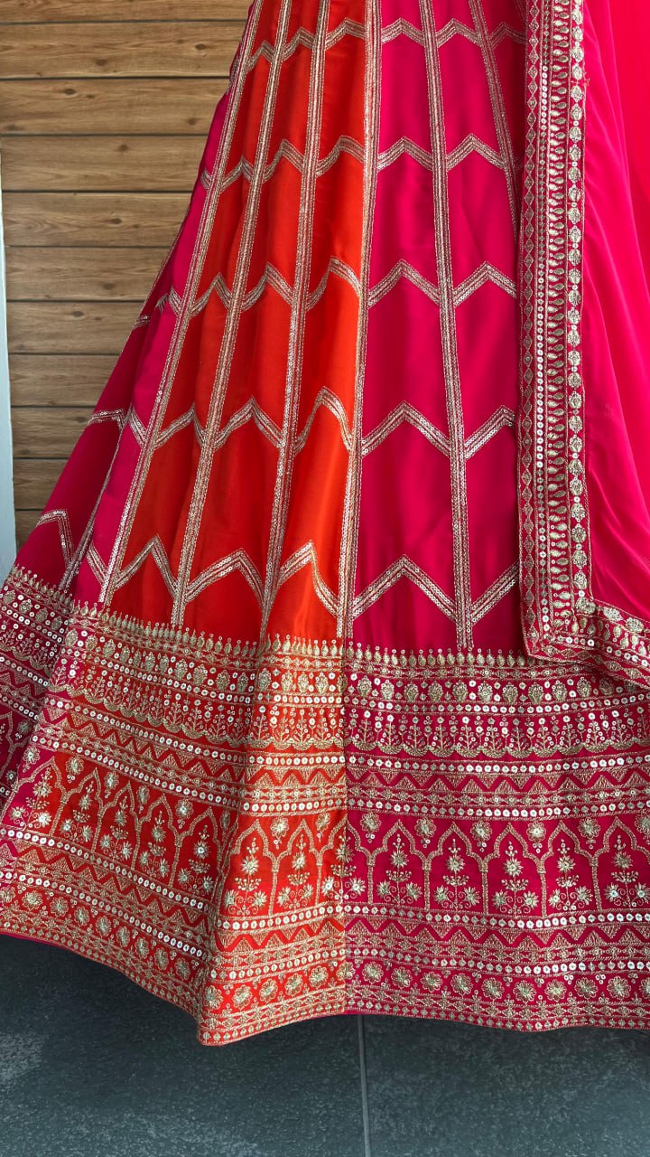 Multi Colour Trendy Wedding Wear Georgette Lehenga Choli