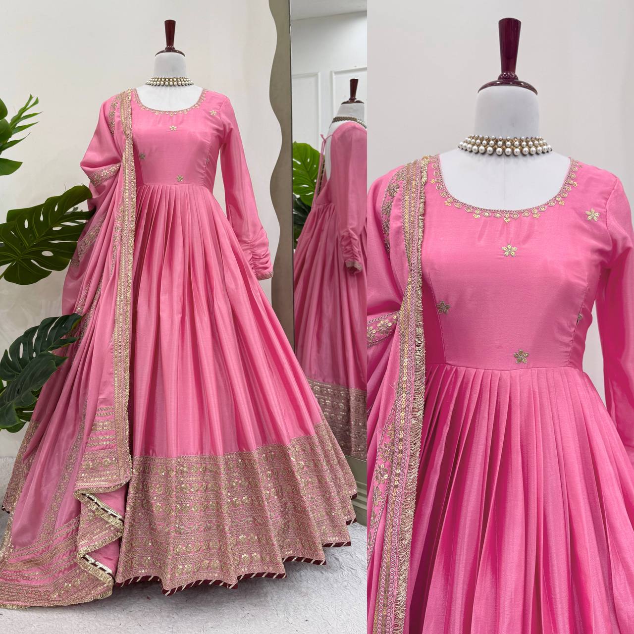 Chinon Silk Heavy Embroidary Worked Treditional Gown