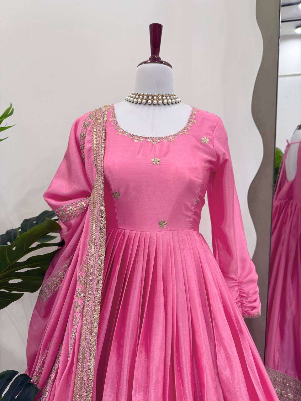 Chinon Silk Heavy Embroidary Worked Treditional Gown