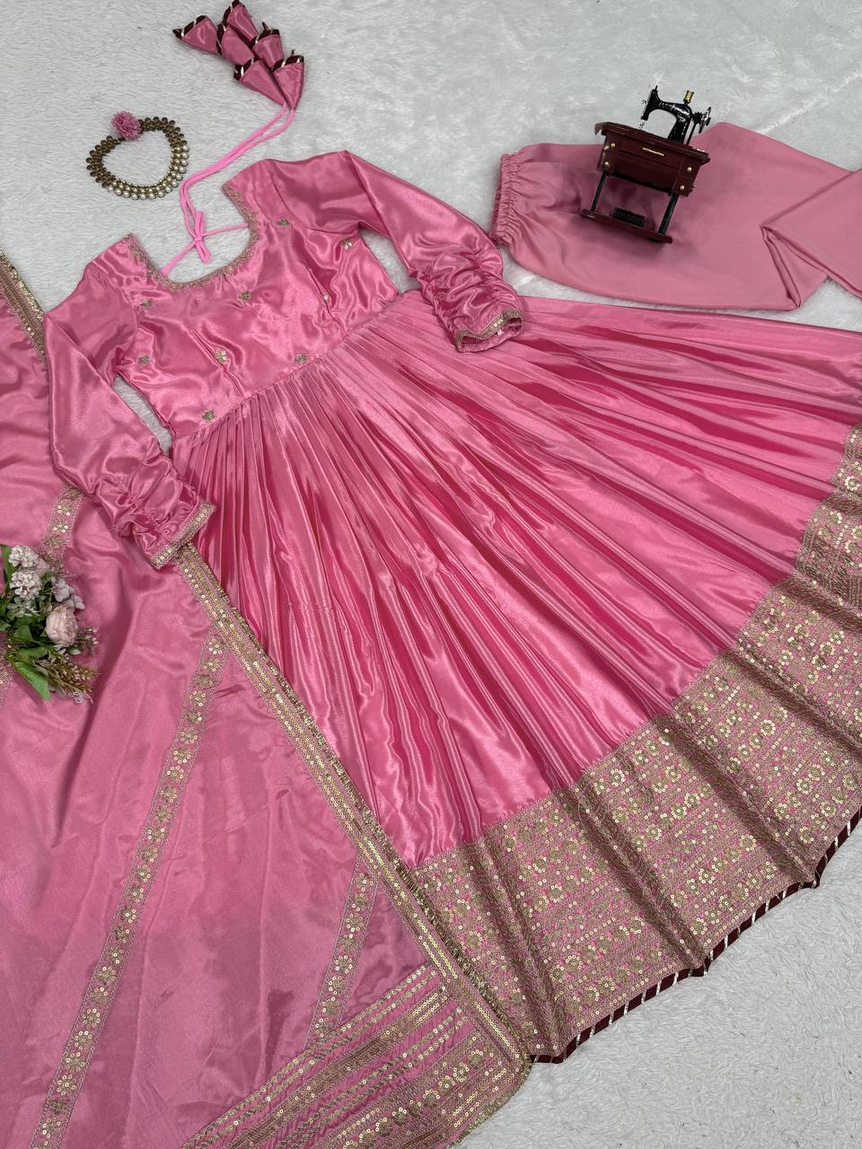 Chinon Silk Heavy Embroidary Worked Treditional Gown