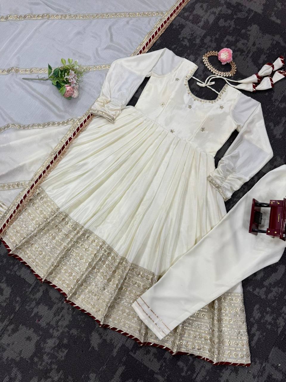Chinon Silk Heavy Embroidary Worked Treditional Gown