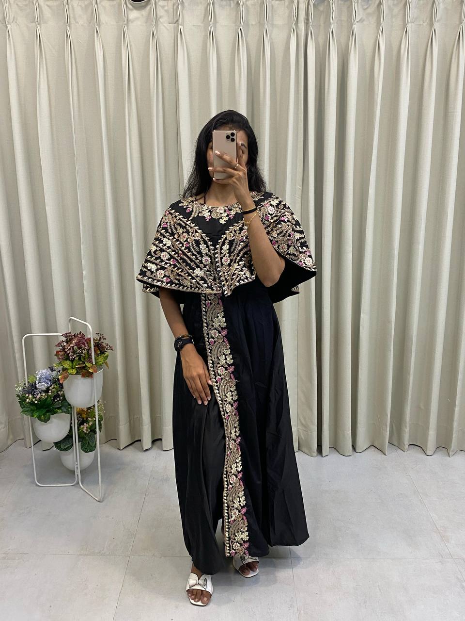 Designer Fancy Western Style Cording Sequance Work With Foil Paper Work Gown