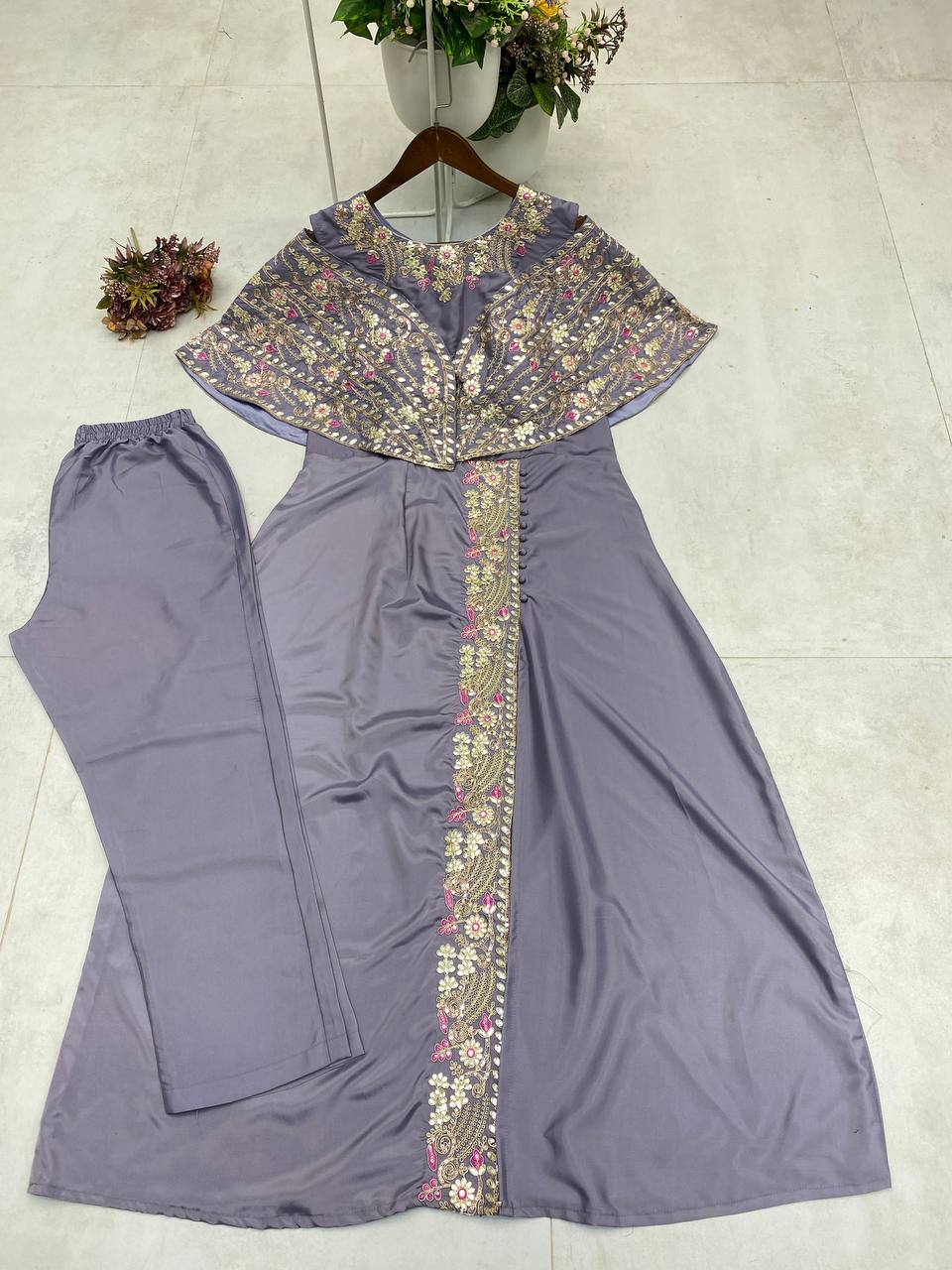 Designer Fancy Western Style Cording Sequance Work With Foil Paper Work Gown