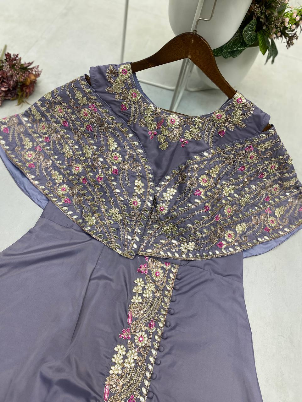 Designer Fancy Western Style Cording Sequance Work With Foil Paper Work Gown