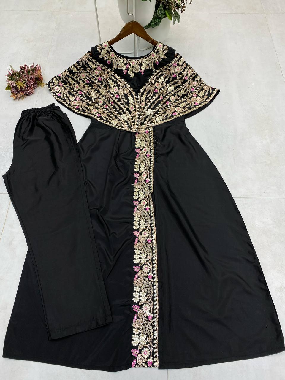 Designer Fancy Western Style Cording Sequance Work With Foil Paper Work Gown