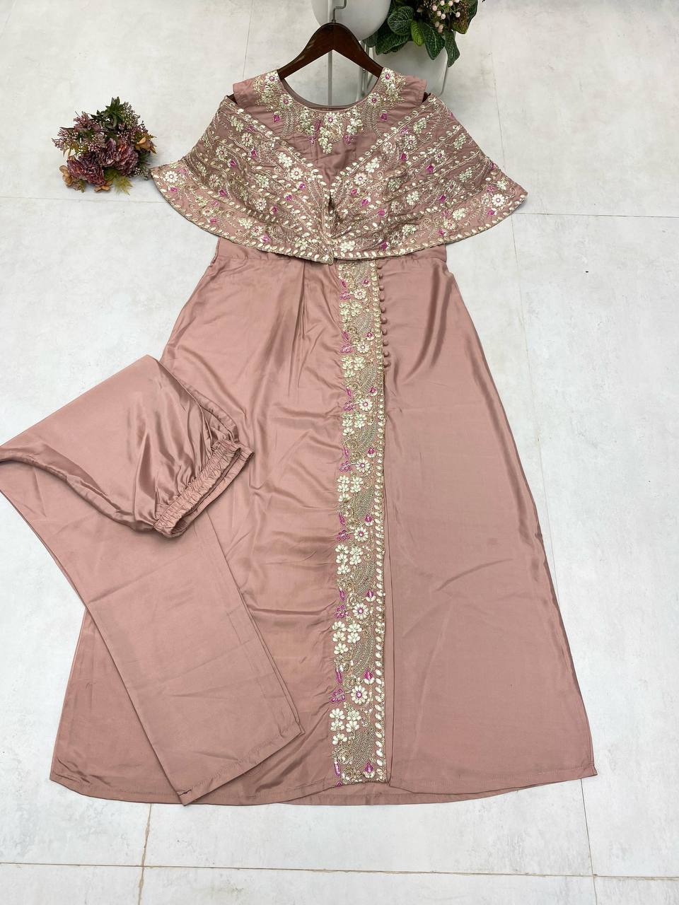 Designer Fancy Western Style Cording Sequance Work With Foil Paper Work Gown