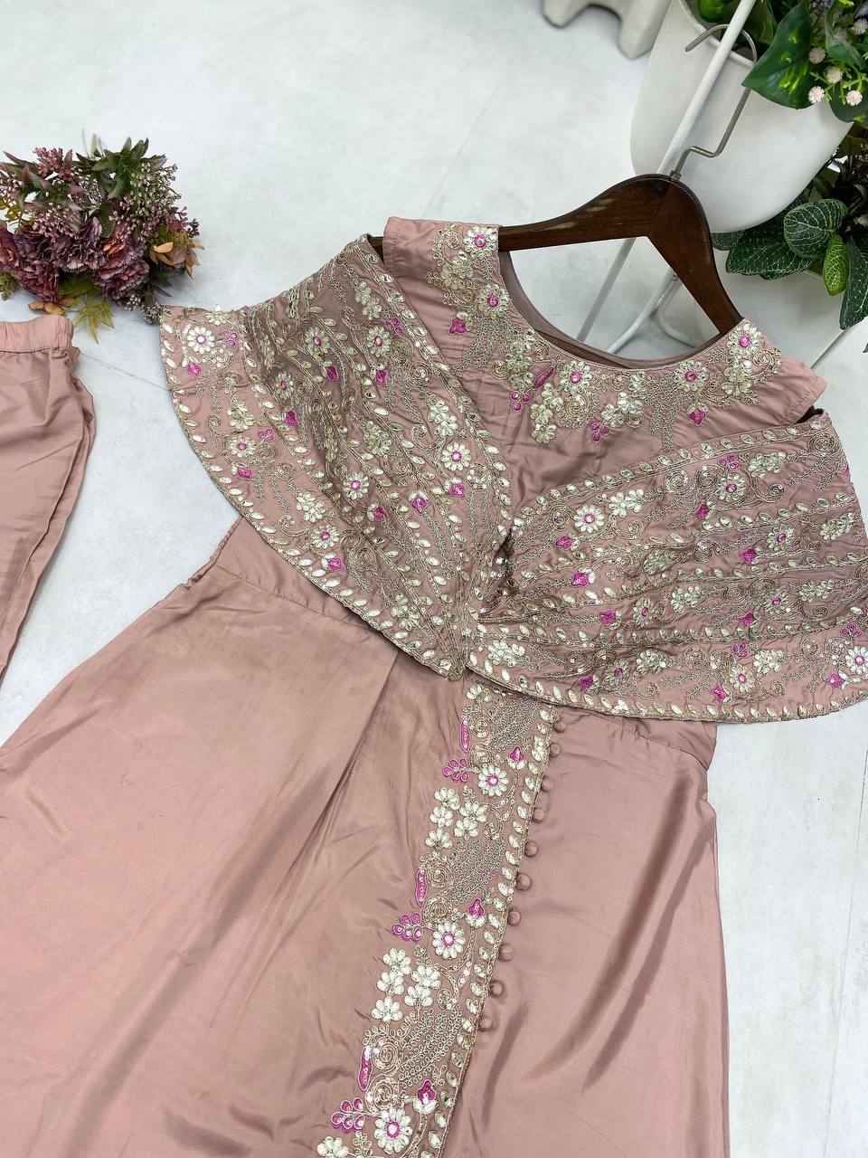 Designer Fancy Western Style Cording Sequance Work With Foil Paper Work Gown