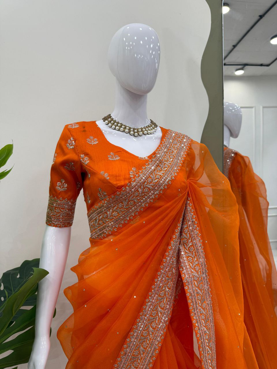 New Fenta Colour Heavy Daimond Work Organza Silk Saree With Silk Blouse And Fency Lace Border