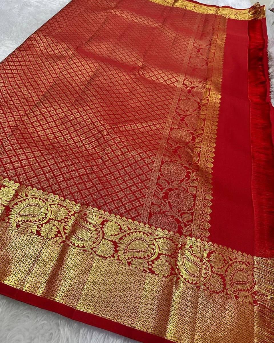 Soft Lichi Silk Jacquard Weaving Treditional Wear Designer Saree