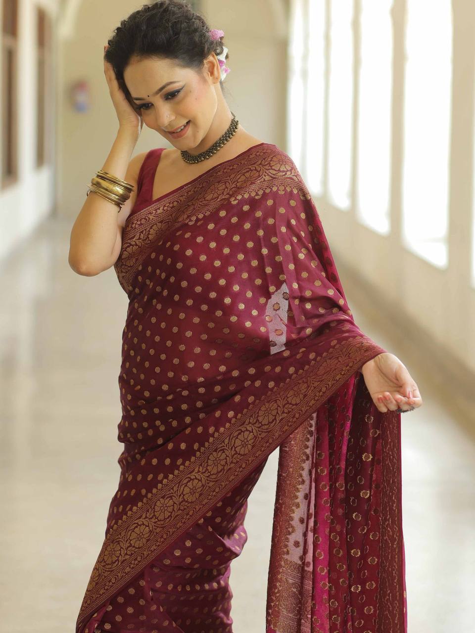 Soft Lichi Silk Designer Jacquard Silk Weaving Saree