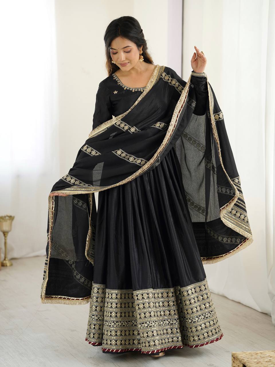 Black Color Ready to Wear Silk Gown