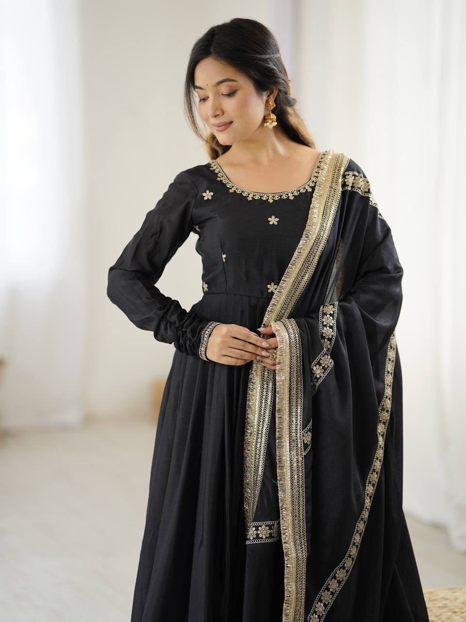 Black Color Ready to Wear Silk Gown