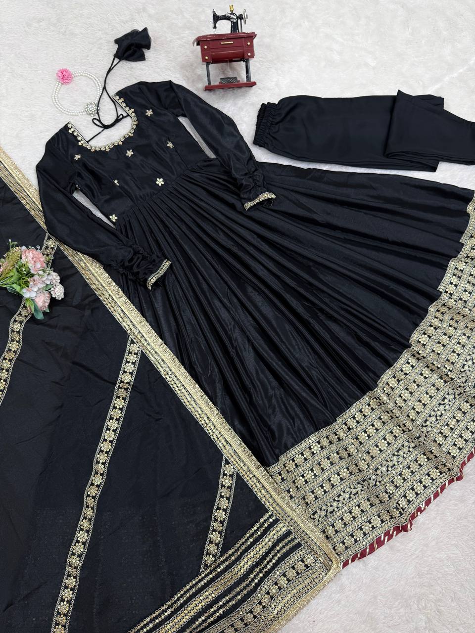 Black Color Ready to Wear Silk Gown