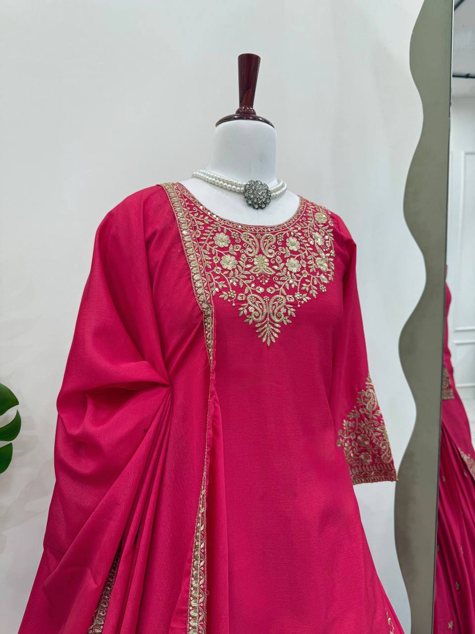 Wedding Wear Chinon Silk Lehenga Top With Dupatta