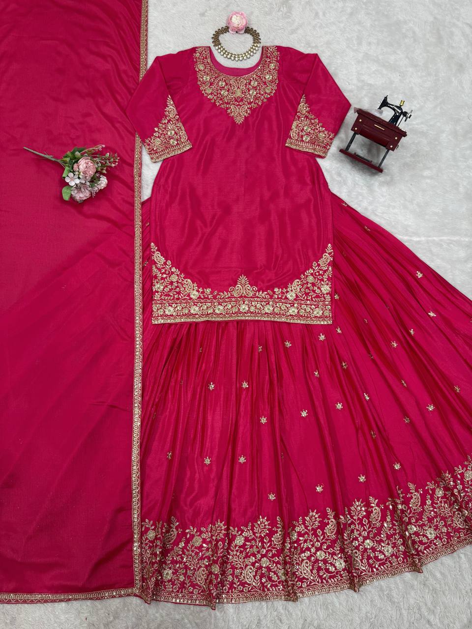 Wedding Wear Chinon Silk Lehenga Top With Dupatta