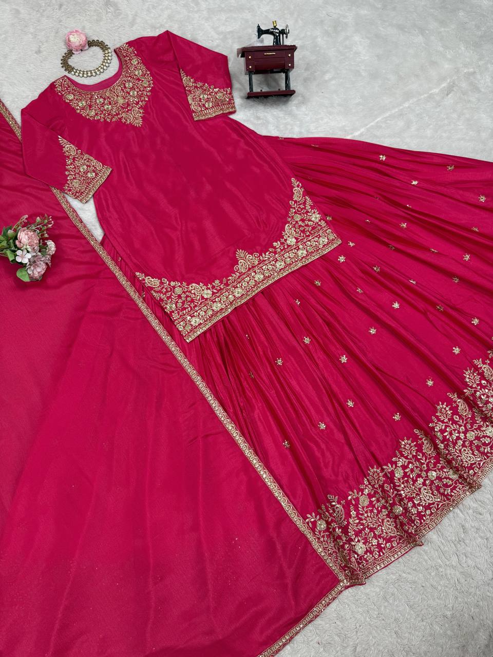 Wedding Wear Chinon Silk Lehenga Top With Dupatta