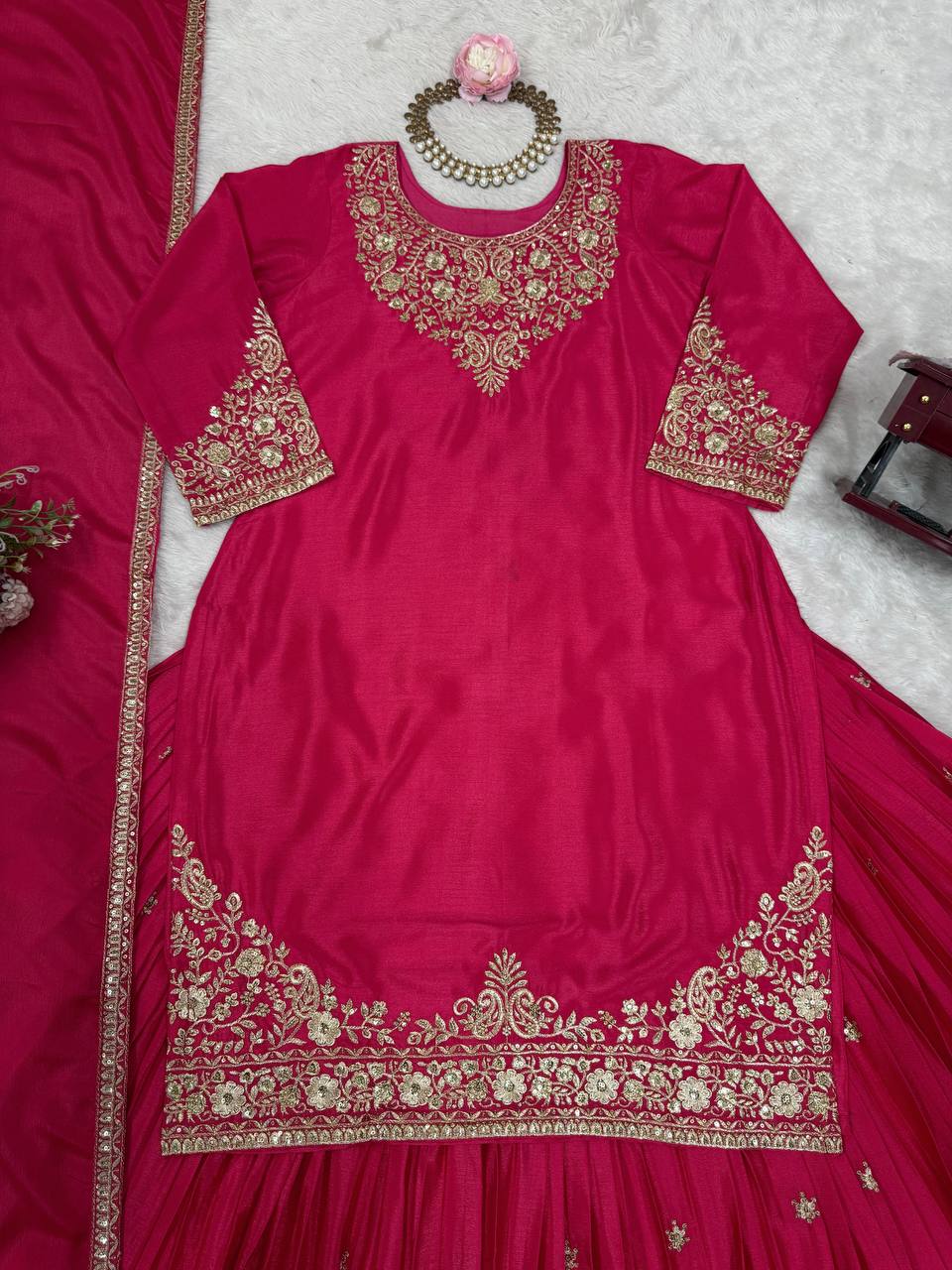 Wedding Wear Chinon Silk Lehenga Top With Dupatta