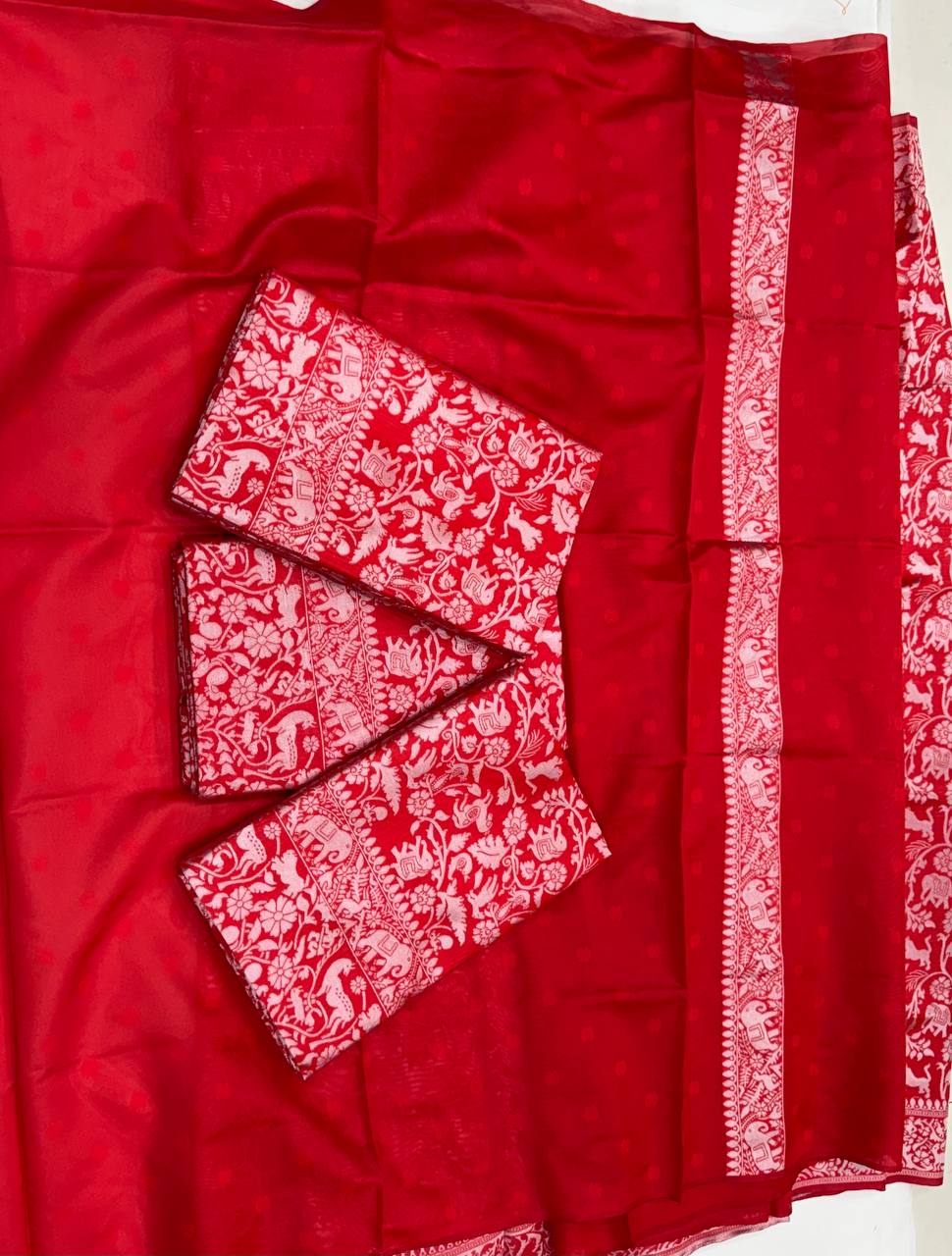 Red Soft Lichi Silk Jacquard Weaving Designer Saree