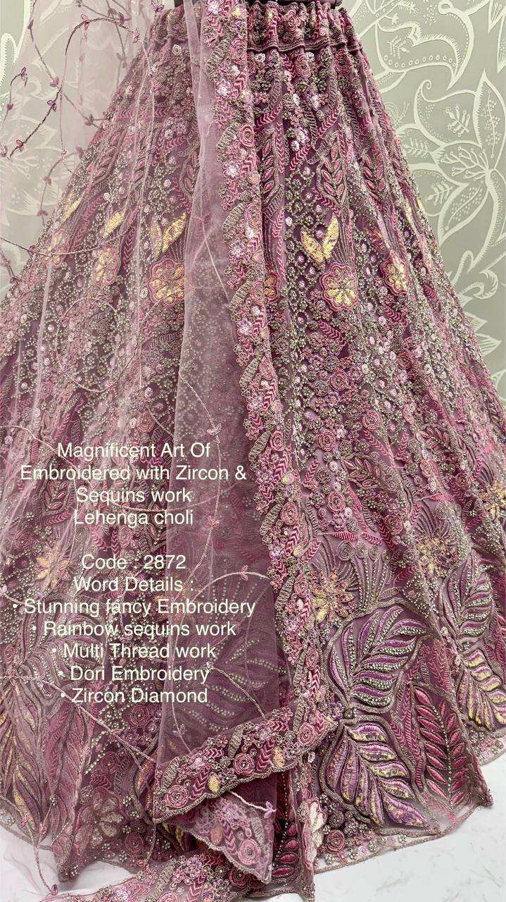 Onion Color Soft Net Bridal Wear Lehenga Choli