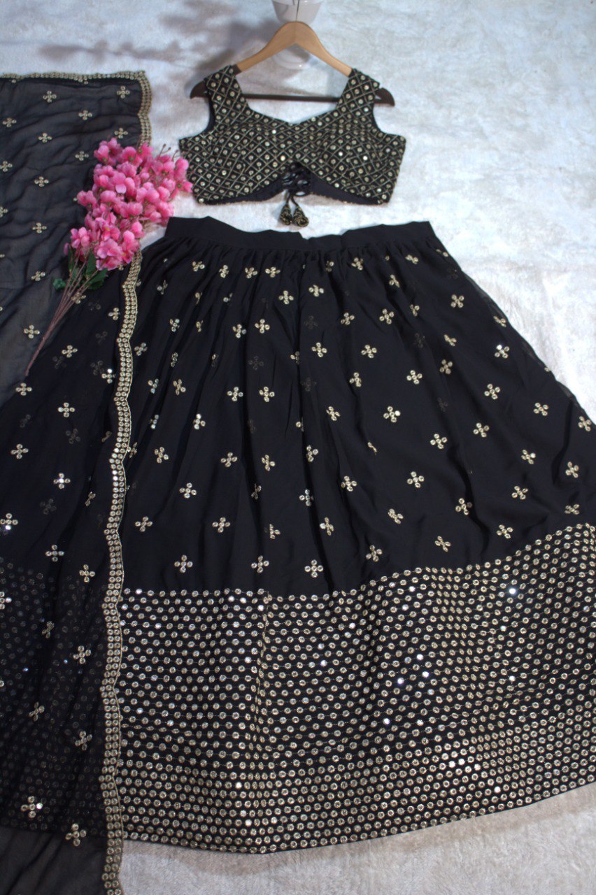 Black Soft Net Jari Embroidered Work Lehenga Choli