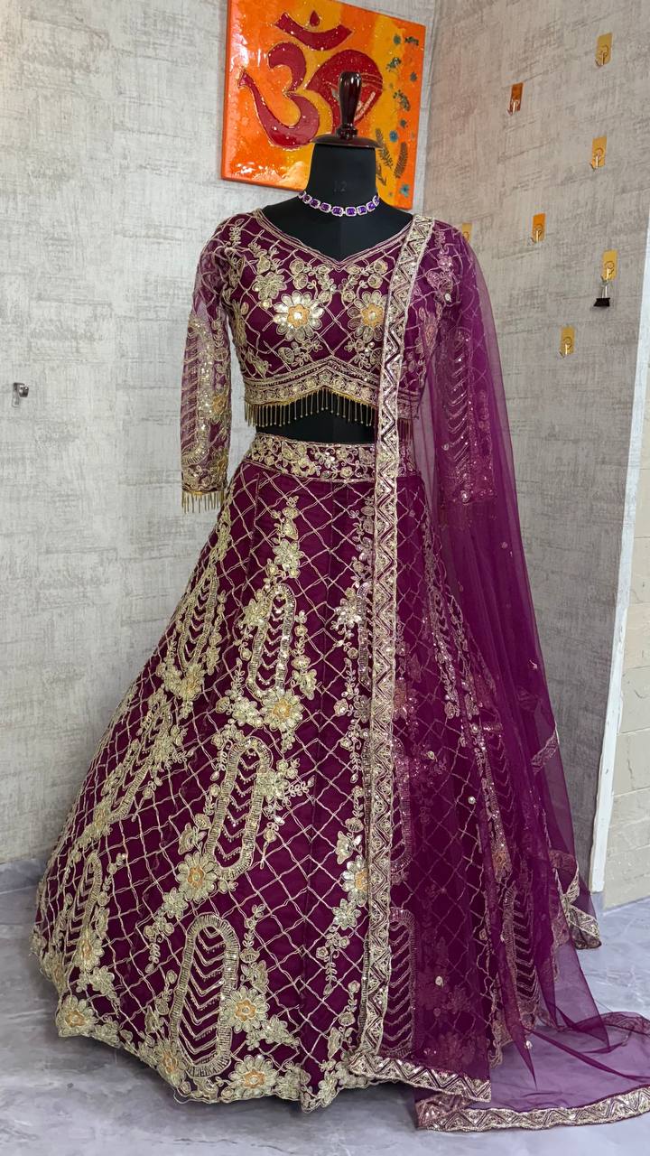 Wedding Wear Soft Net Codding & Sequins Work Semi Stitched Lehenga Choli