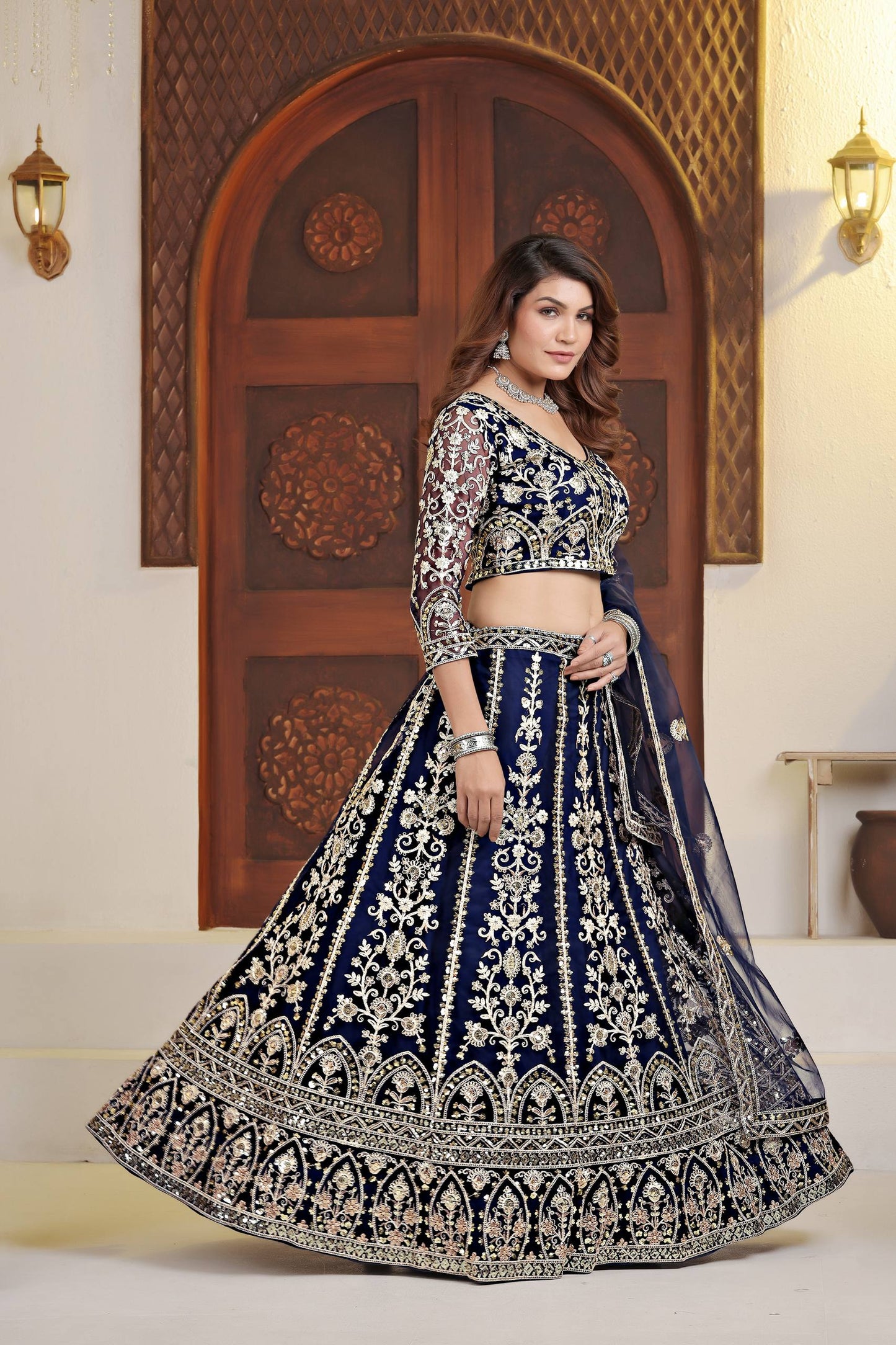 Blue Color DVD Soft Net Sequence Work Lehenga Choli For Women