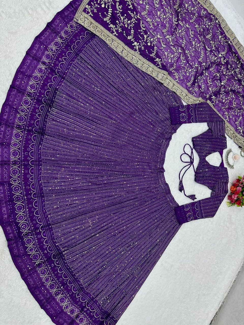 Purple Colour Heavy Embroidary Work Wedding Wear Lehenga