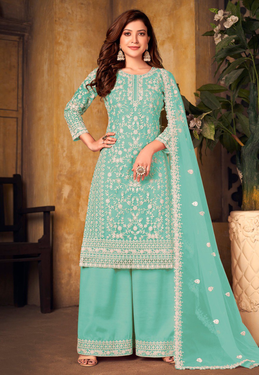 Deasigner Heavy Embroidary Work Net Semi Stiched Salwar Suit