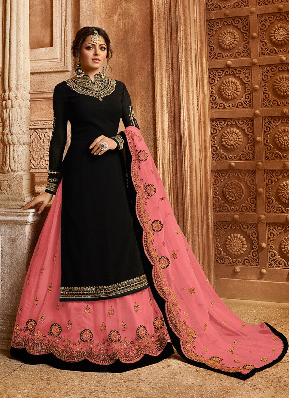 Amazing Georgette Embroidery Work Semi Stiched Salwar Plazo Suit With Beautiful Duppata
