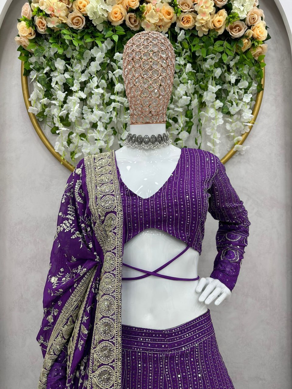 Purple Colour Heavy Embroidary Work Wedding Wear Lehenga