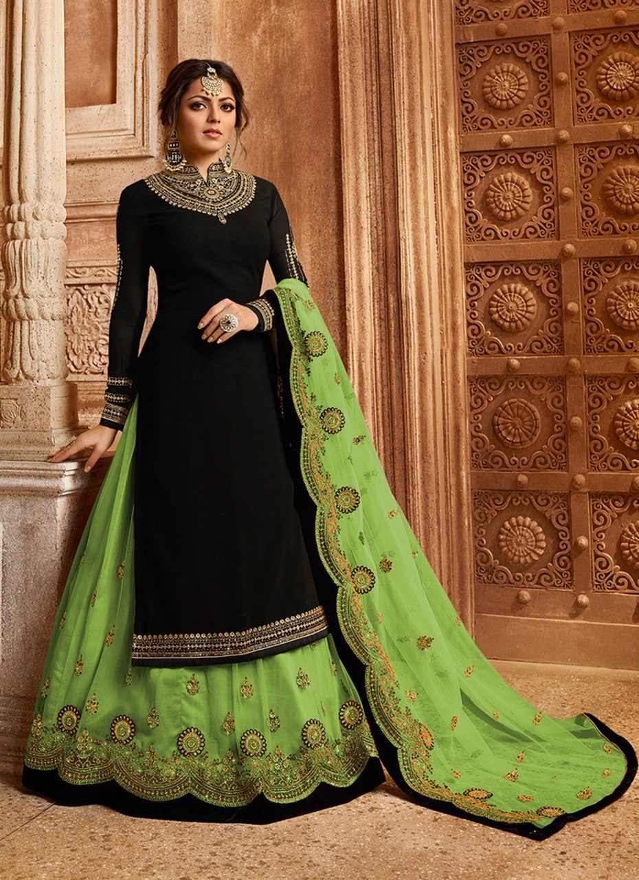 Amazing Georgette Embroidery Work Semi Stiched Salwar Plazo Suit With Beautiful Duppata