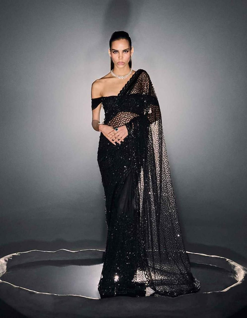 Heavy Quality Mono Net With 5MM Sequins Work Saree