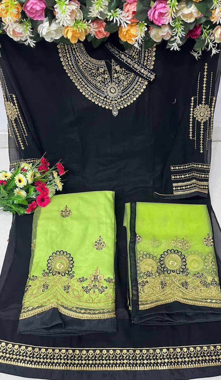 Amazing Georgette Embroidery Work Semi Stiched Salwar Plazo Suit With Beautiful Duppata