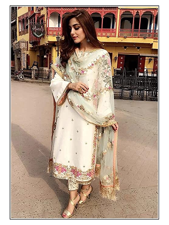 Georgette With Thread Embroidery Work Semi Stiched Salwar Suit