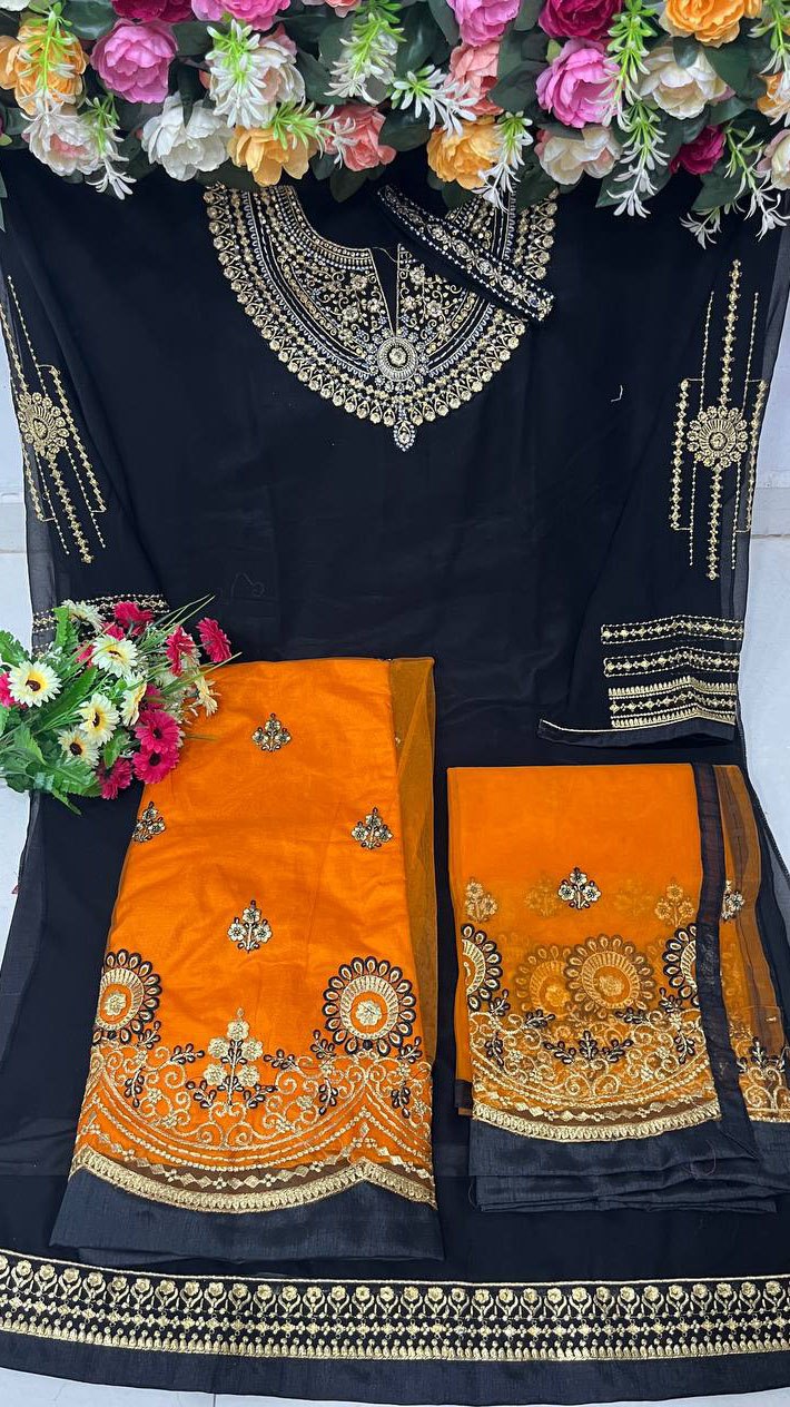 Amazing Georgette Embroidery Work Semi Stiched Salwar Plazo Suit With Beautiful Duppata