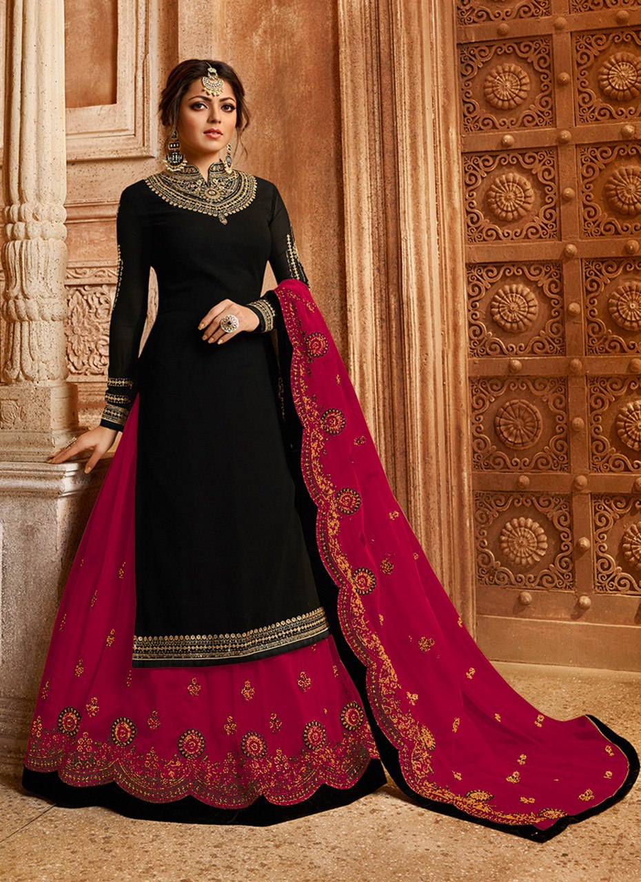 Amazing Georgette Embroidery Work Semi Stiched Salwar Plazo Suit With Beautiful Duppata