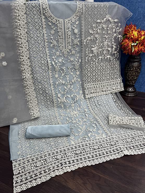 Deasigner Heavy Embroidary Work Net Semi Stiched Salwar Suit