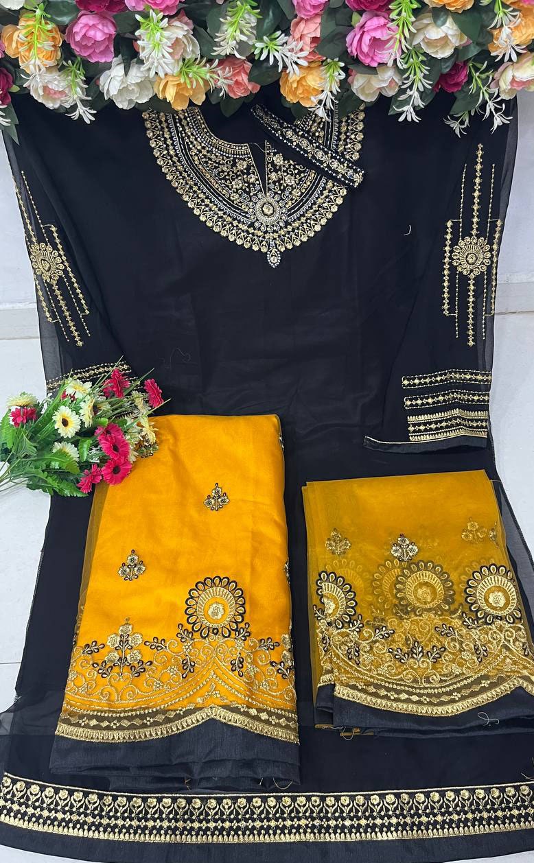 Amazing Georgette Embroidery Work Semi Stiched Salwar Plazo Suit With Beautiful Duppata
