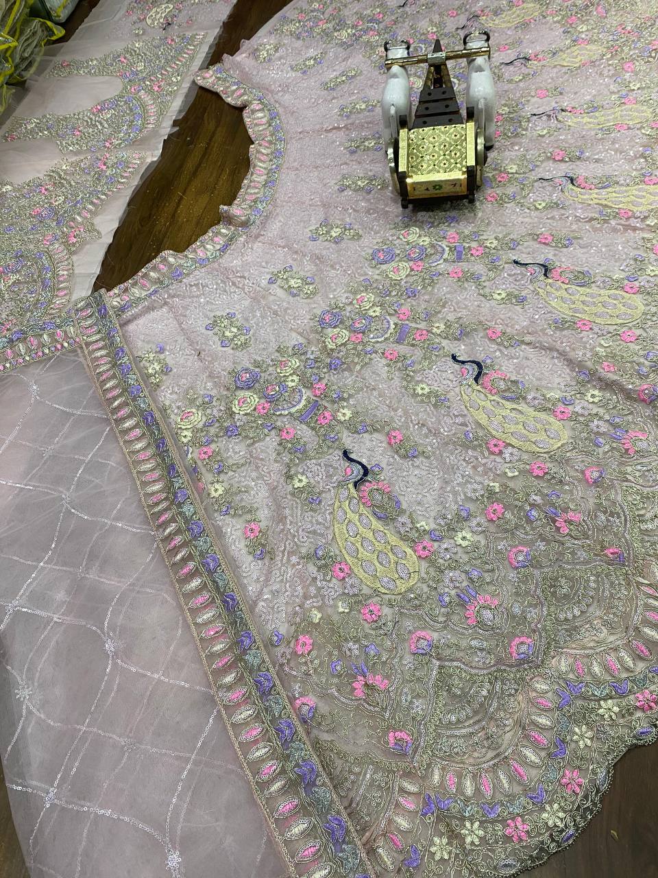 Pink Color Soft Net Coding Embroidered Work Lehenga Choli