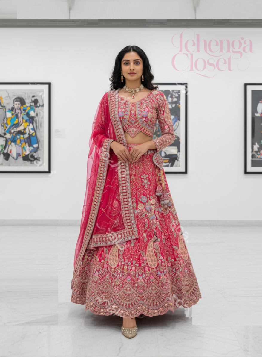 Pink Color Soft Net Coding Embroidered Work Lehenga Choli