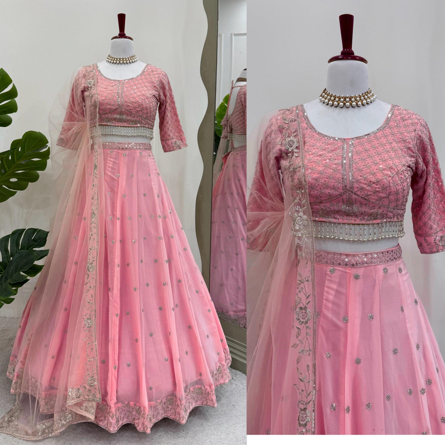 Peach Pink Georgette Lehenga Choli