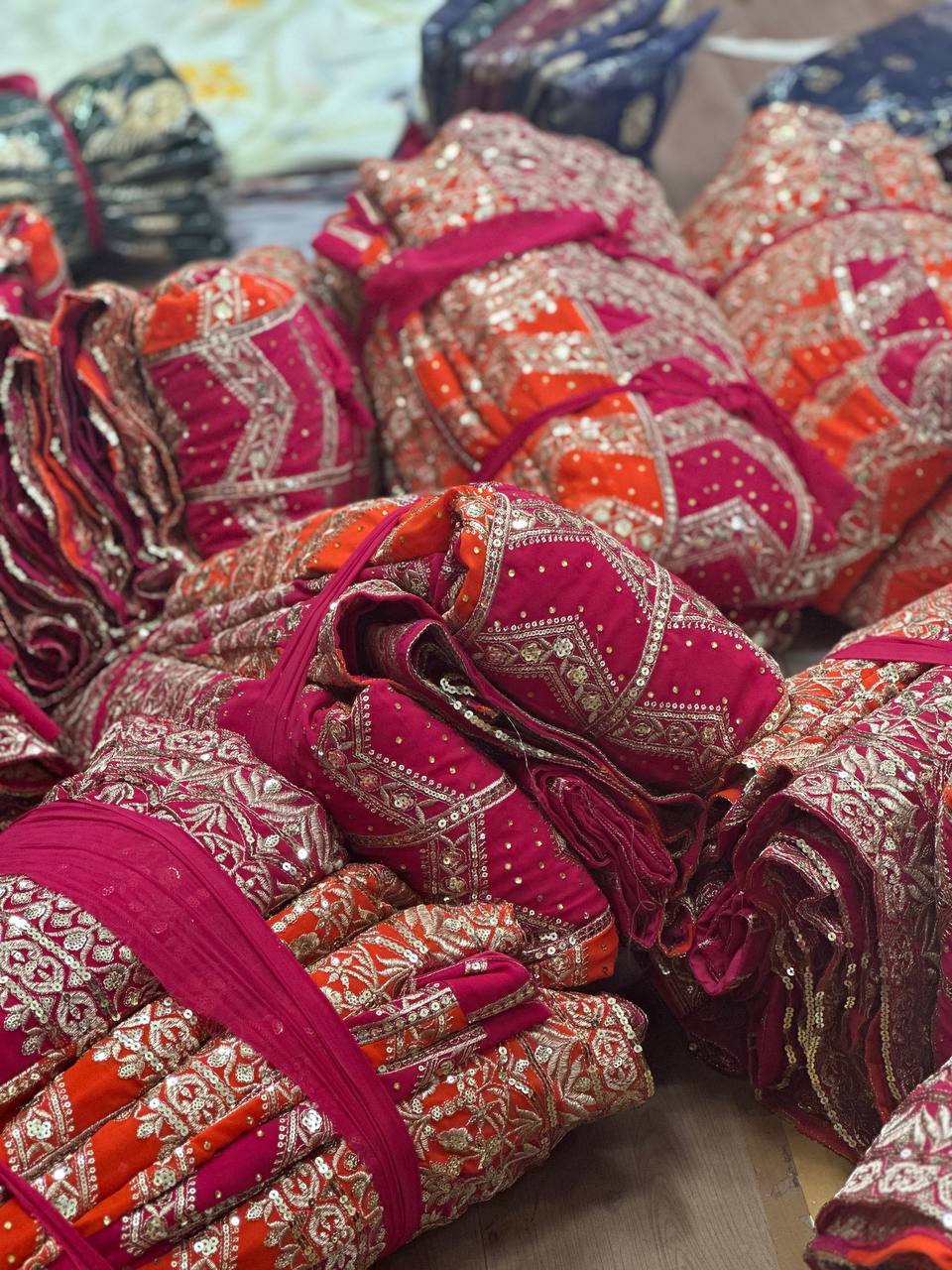 Pink Orange Color Georgette Sequence Work Wedding Wear Lehenga